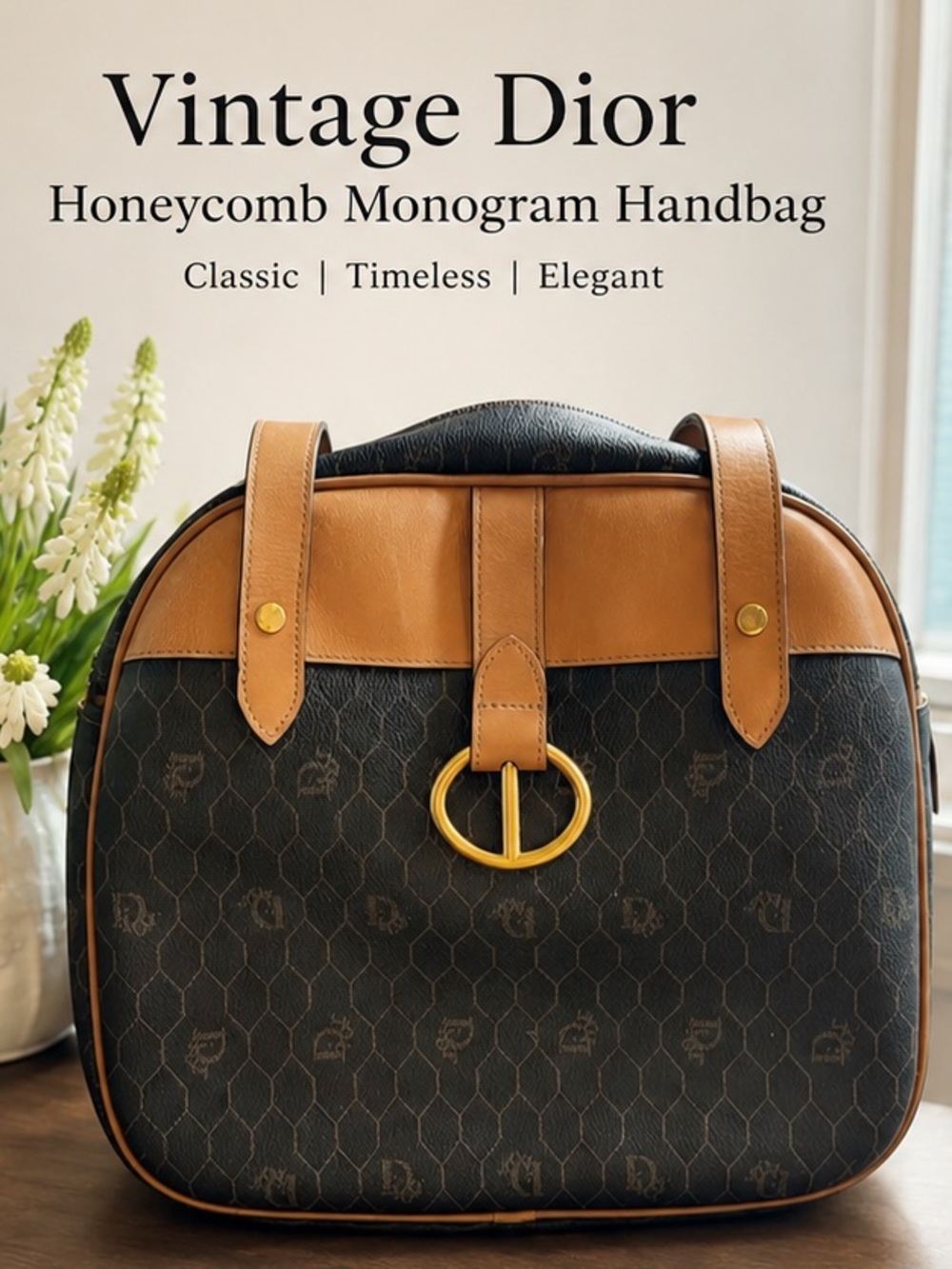 Christian Dior Monogram Honeycomb & Leather Crossbody Bag, Authentic, Vintage